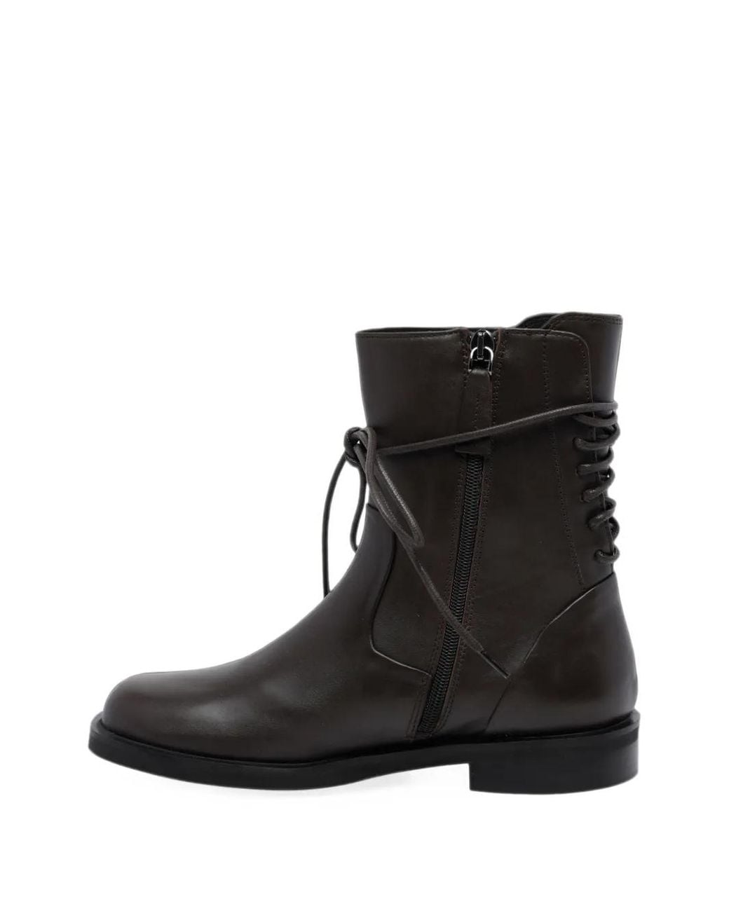 Poeve Black Lace-Up Leather Ankle Boots