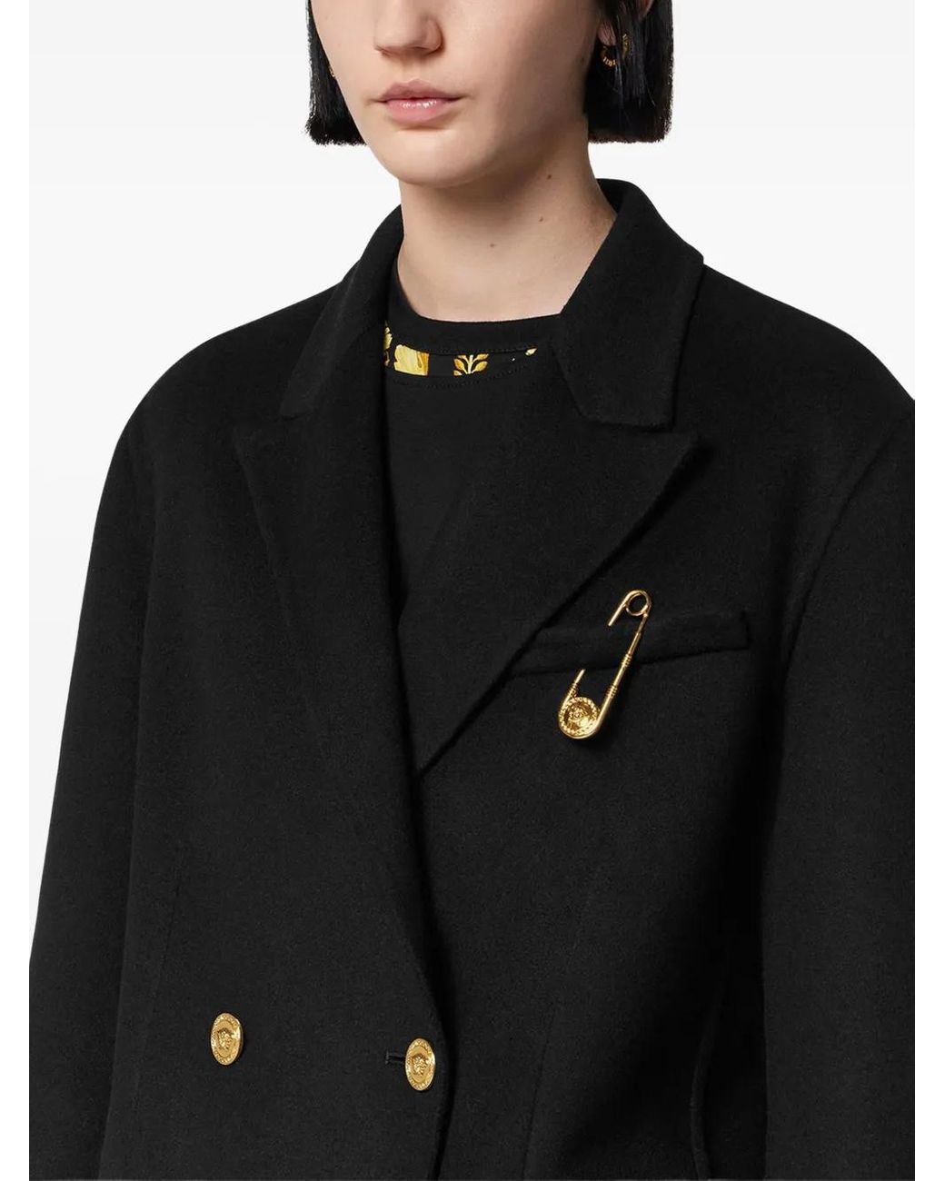 Versace Black Double-Breasted Coat With-Tone Accents