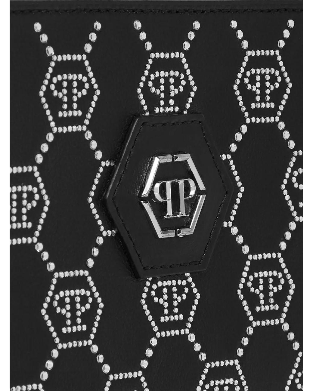 Philipp Plein Black Rounded Zip Wallet Monogram Strass