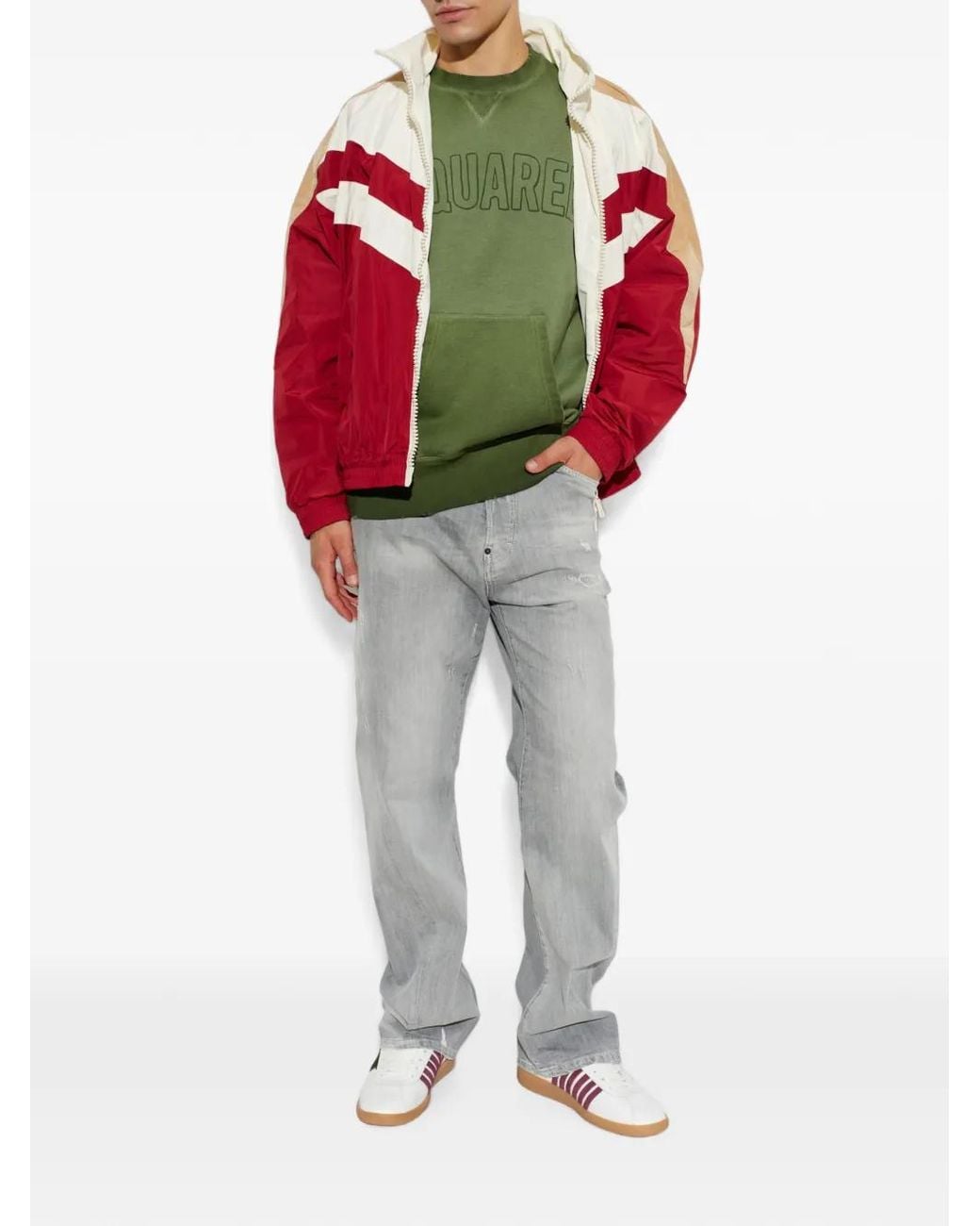 DSquared² Red Chevron-Patterned High-Neck Bomber Jacket for men
