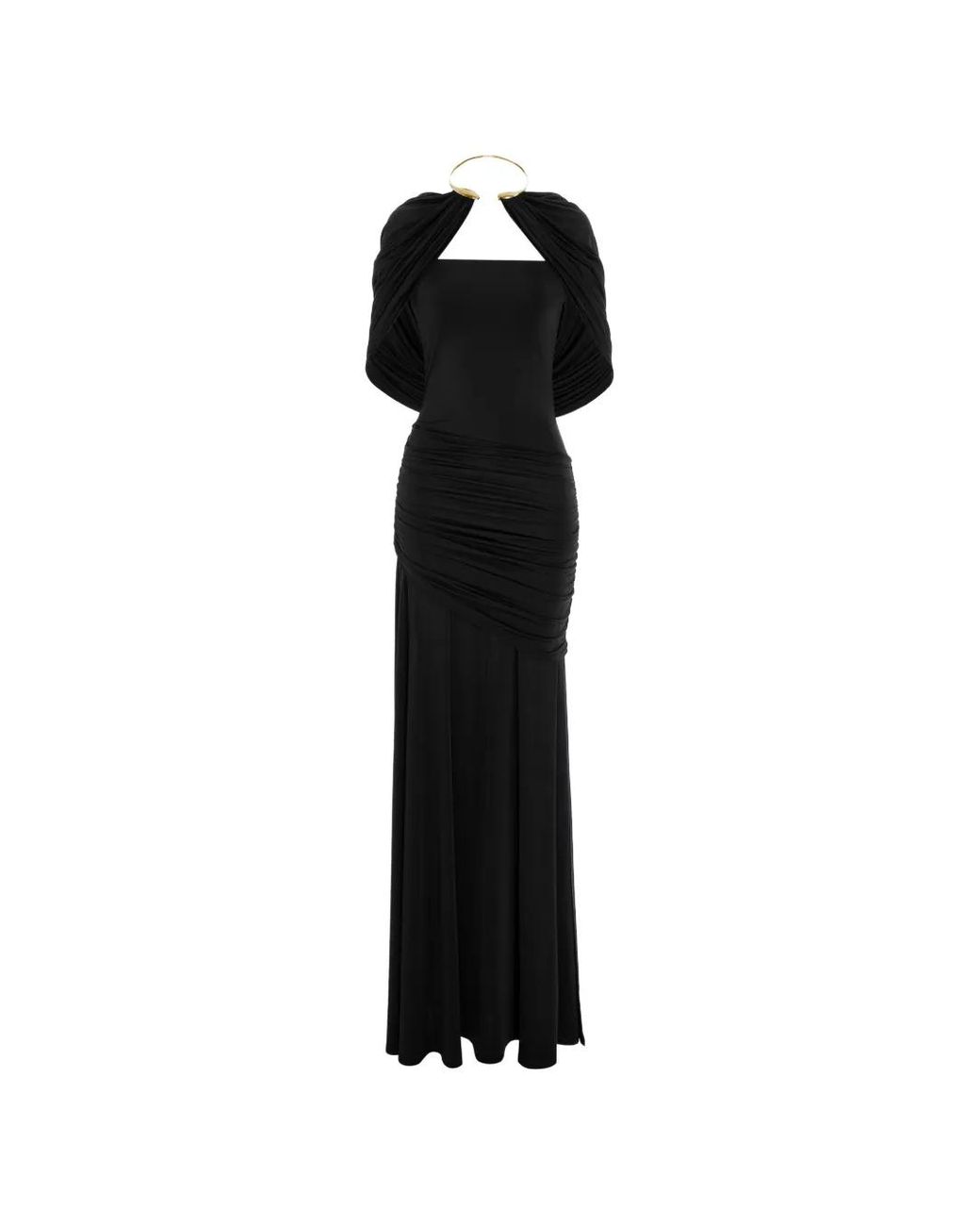 V:PM ATELIER Black Rogue Draped Ruched Maxi Dress