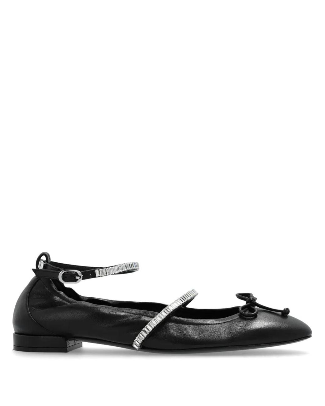 Stuart Weitzman Black Stefanie Leather Ballerina Shoes