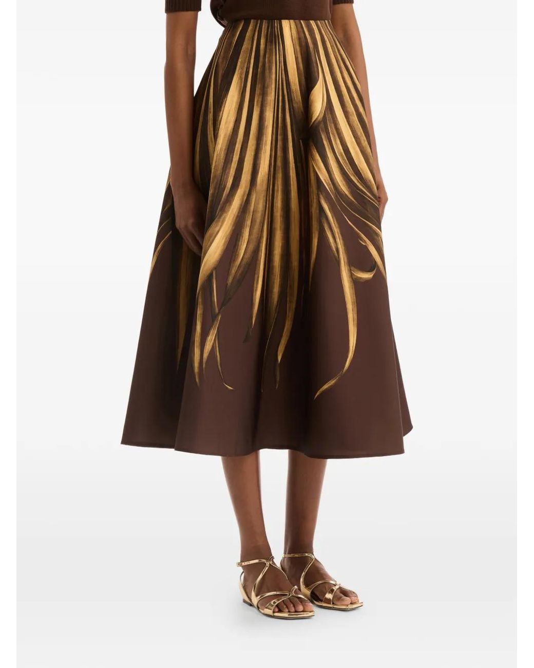 Oscar de la Renta Brown Palm Leaves Faille Skirt