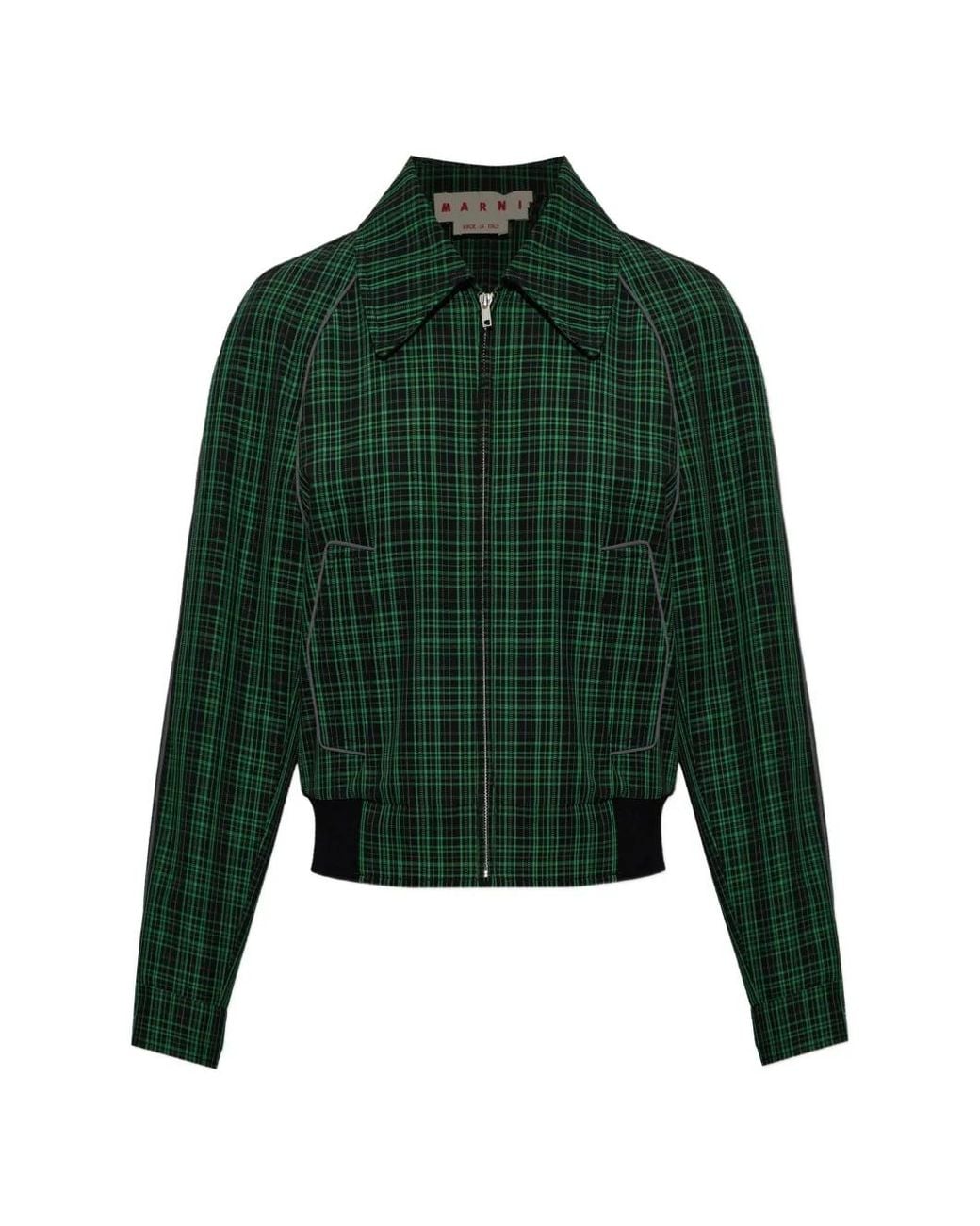 Marni Green Checked Wool-Blend Jacket