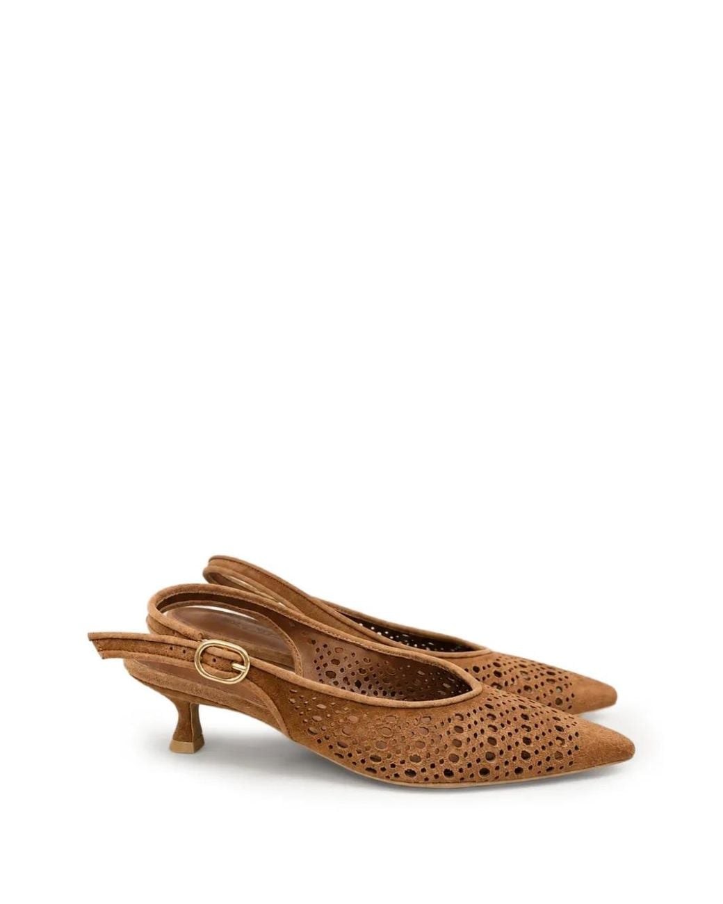 Poche Paris Brown Perforated-Suede Slingback Pumps