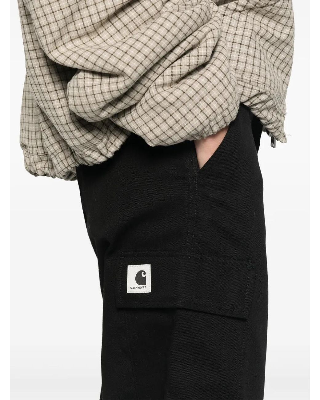 Carhartt Black Logo-Patch Straight-Leg Cargo Trousers