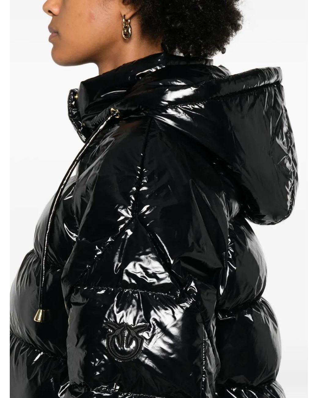 Pinko Black Hooded-Quilted Coat