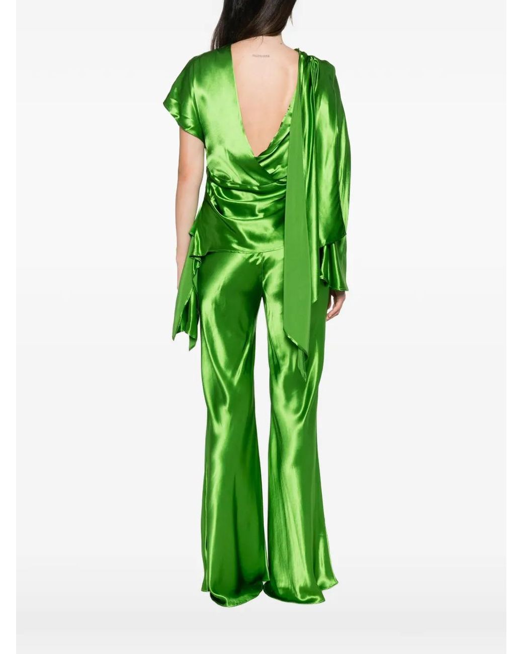 Erika Cavallini Semi Couture Green Draped Asymmetric Blouse