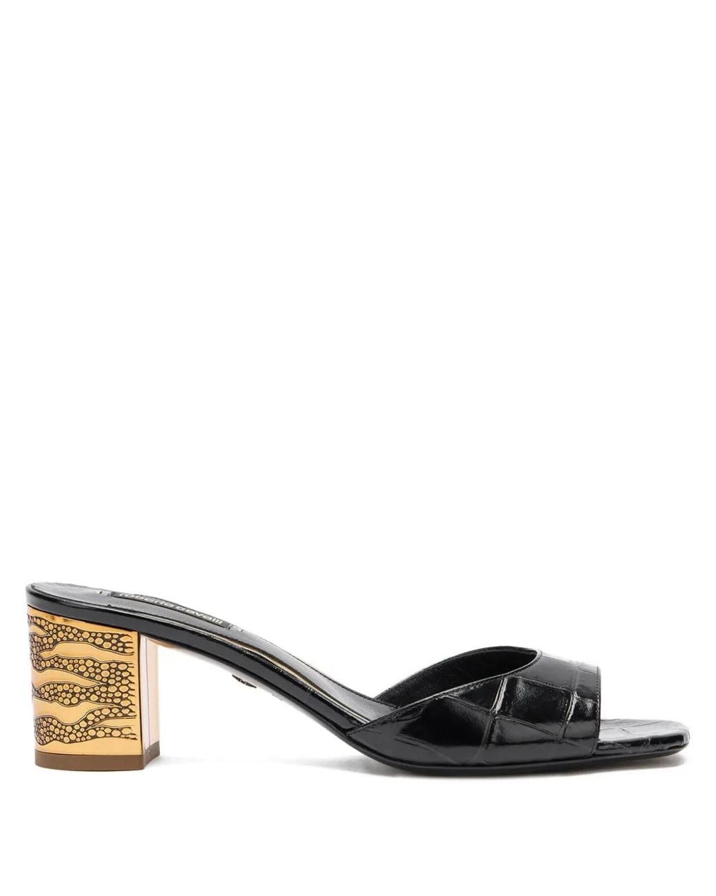 Roberto Cavalli Black Mules Mit Kroko-Effekt