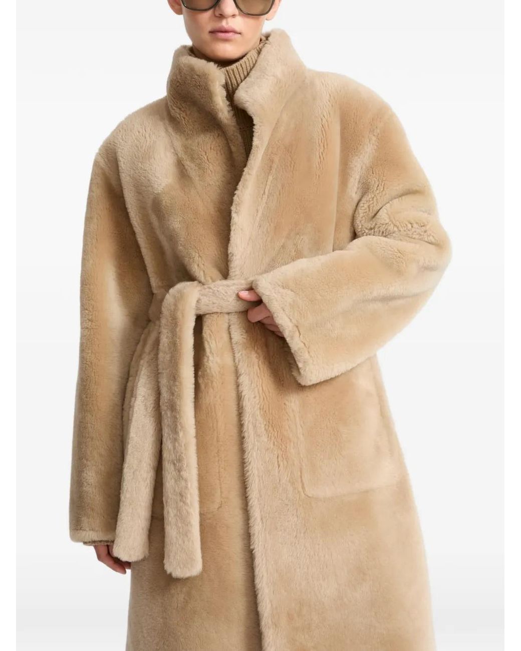 Yves Salomon Natural Manteau En Peau Lainée À Design Réversible