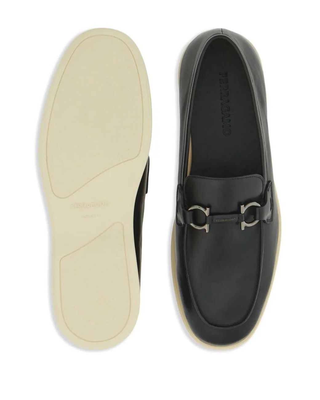 Ferragamo Black Gancini Leather Loafers for men