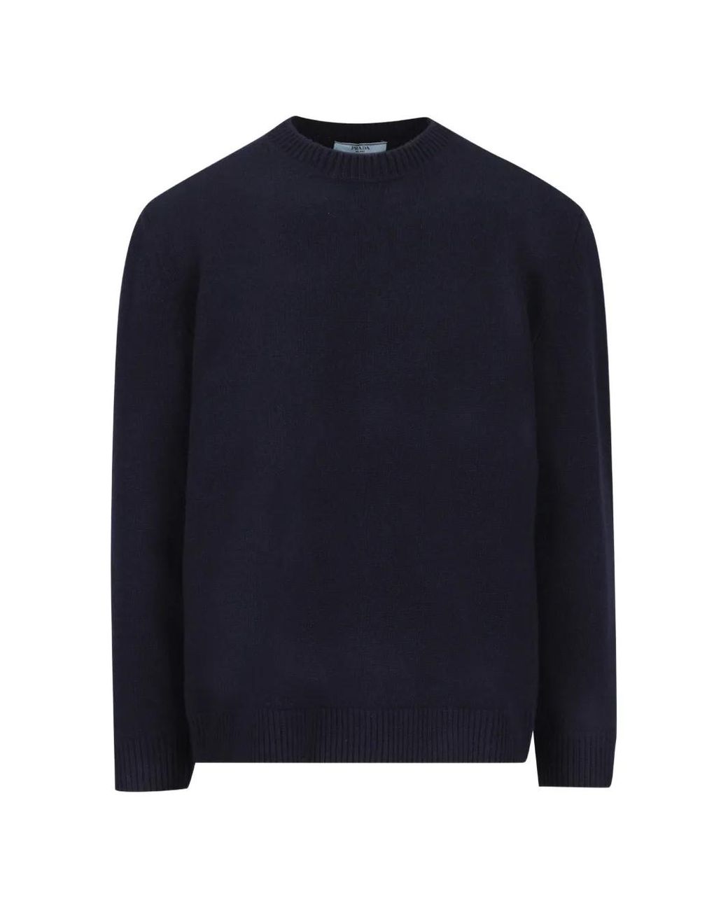 Prada Blue Leather-Patch Crew-Neck Sweater