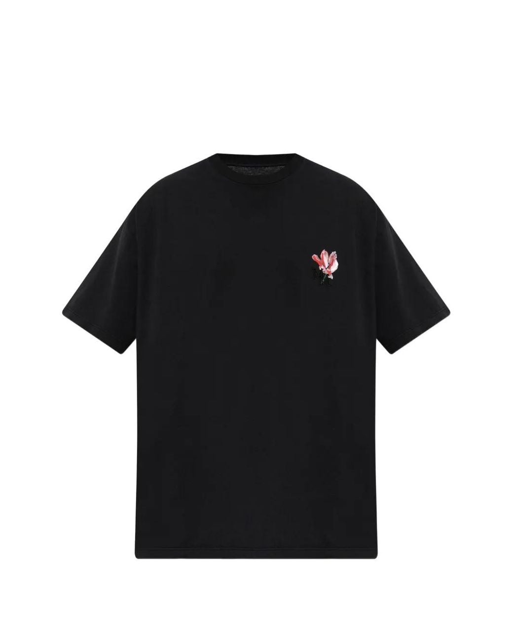 Maison Margiela Black Floral-Print Logo-Embroidered T-Shirt for men