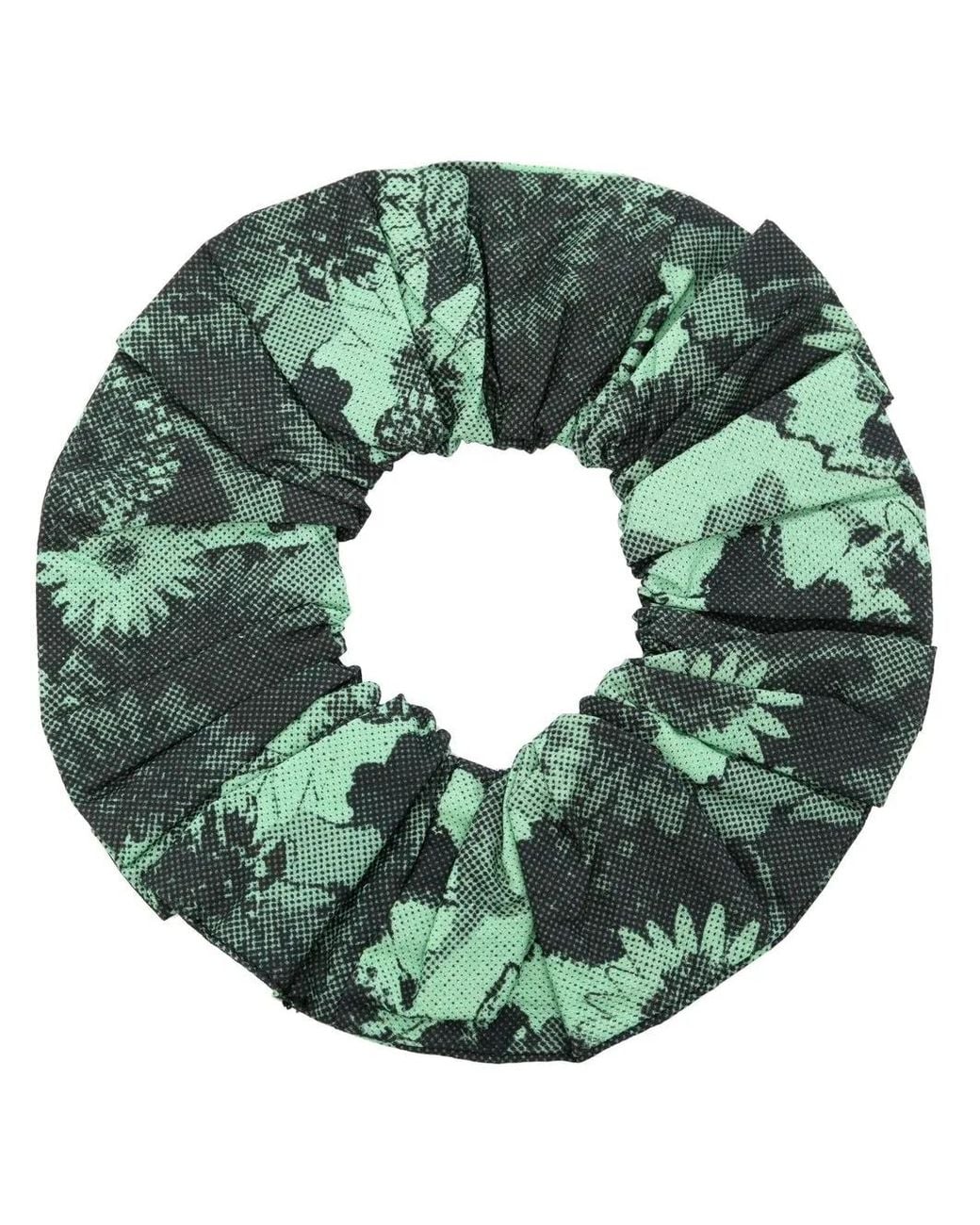 Ganni Green Floral-Print Hair Scrunchie