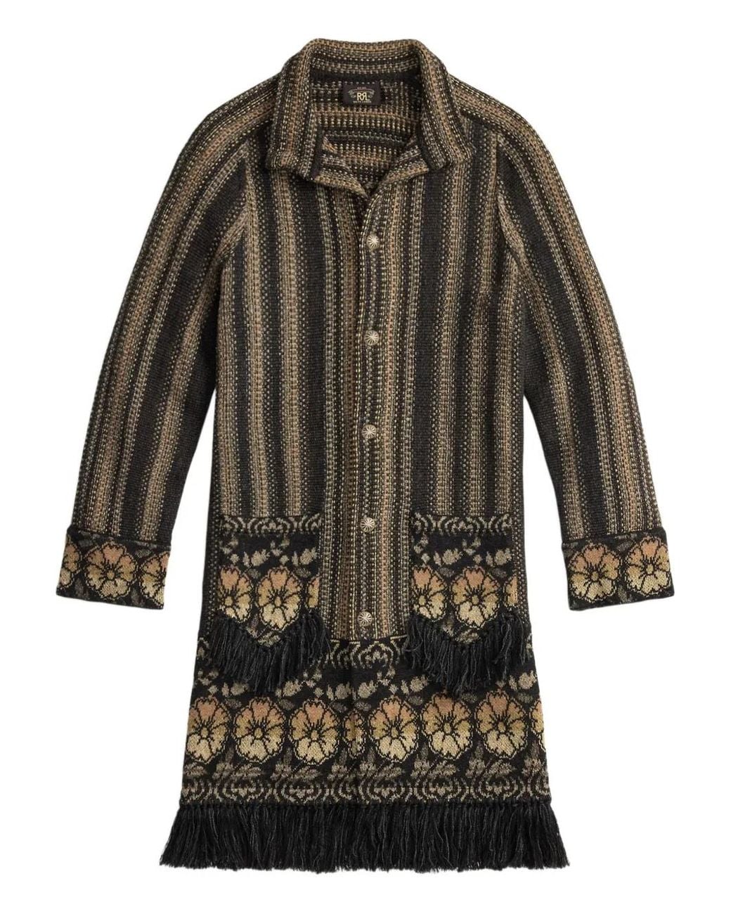 RRL Gray Striped Fringed Coat