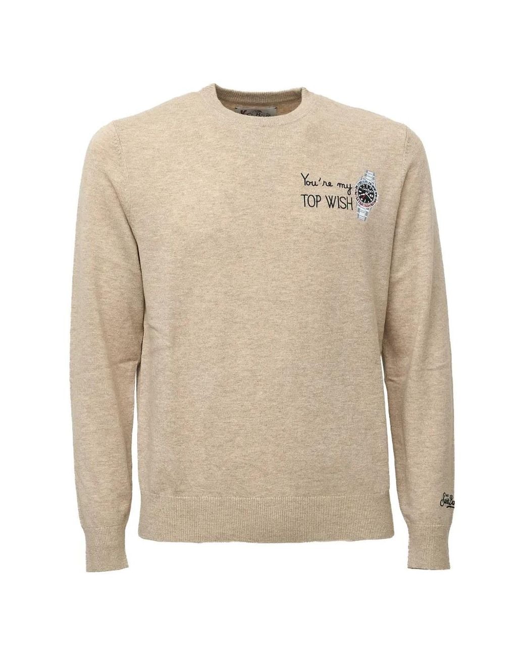 Mc2 Saint Barth Natural Embroidered Crew-Neck Sweater for men
