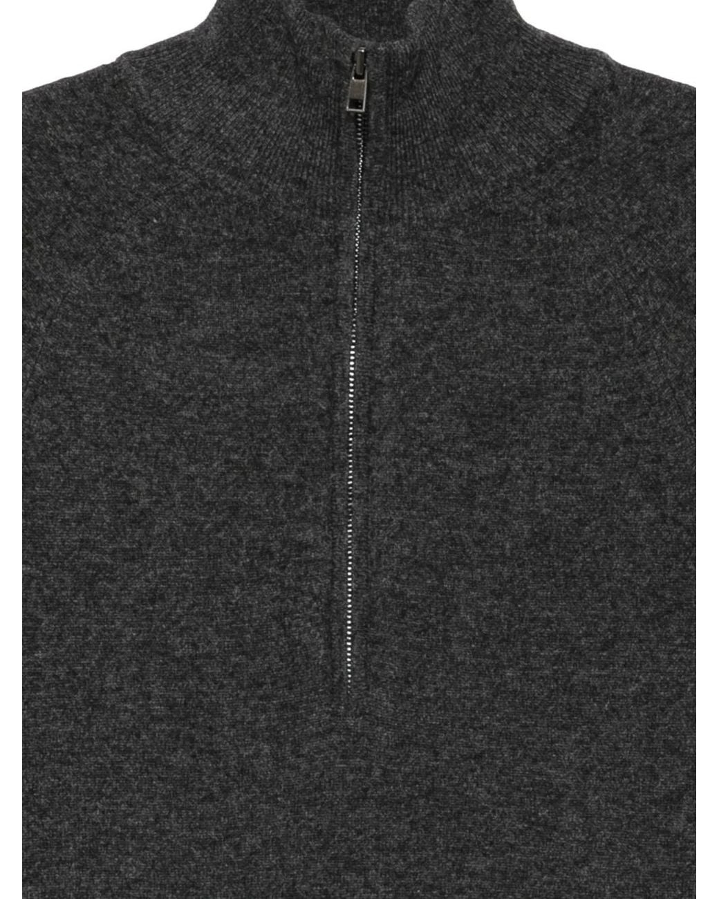 Alpha Studio Black Quarter-Zip Knitted Sweater