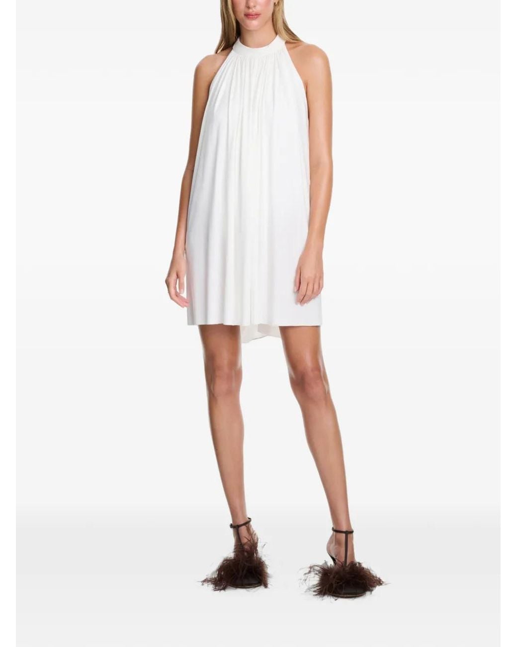 Axel 113 White Thea Knotted-Back Halterneck Shift Mini Dress