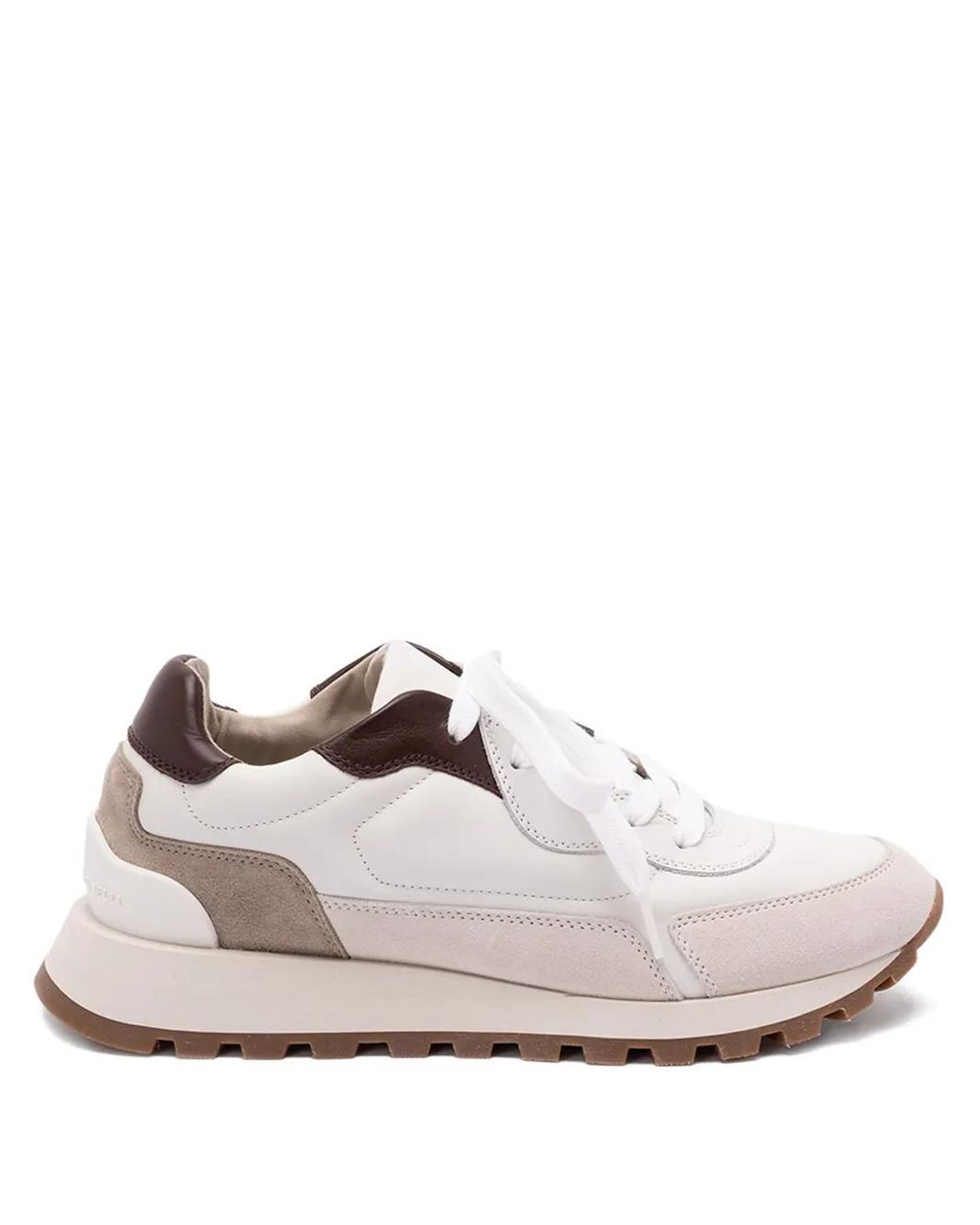 Brunello Cucinelli White Low-Top Leather Sneakers With Monili Detail