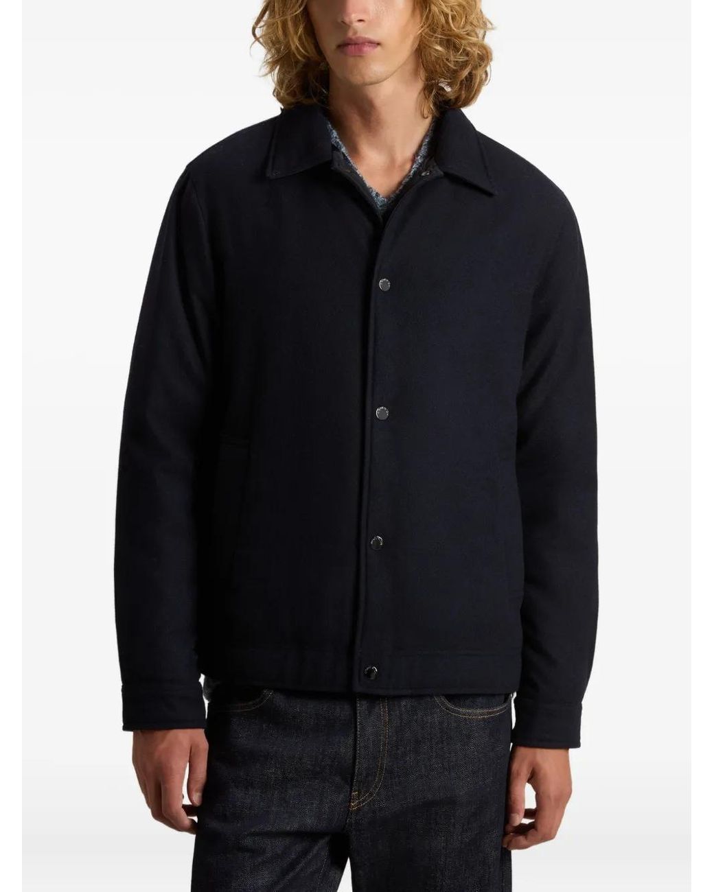 Woolrich Blue Wool Buttoned Shirt Jacket for men