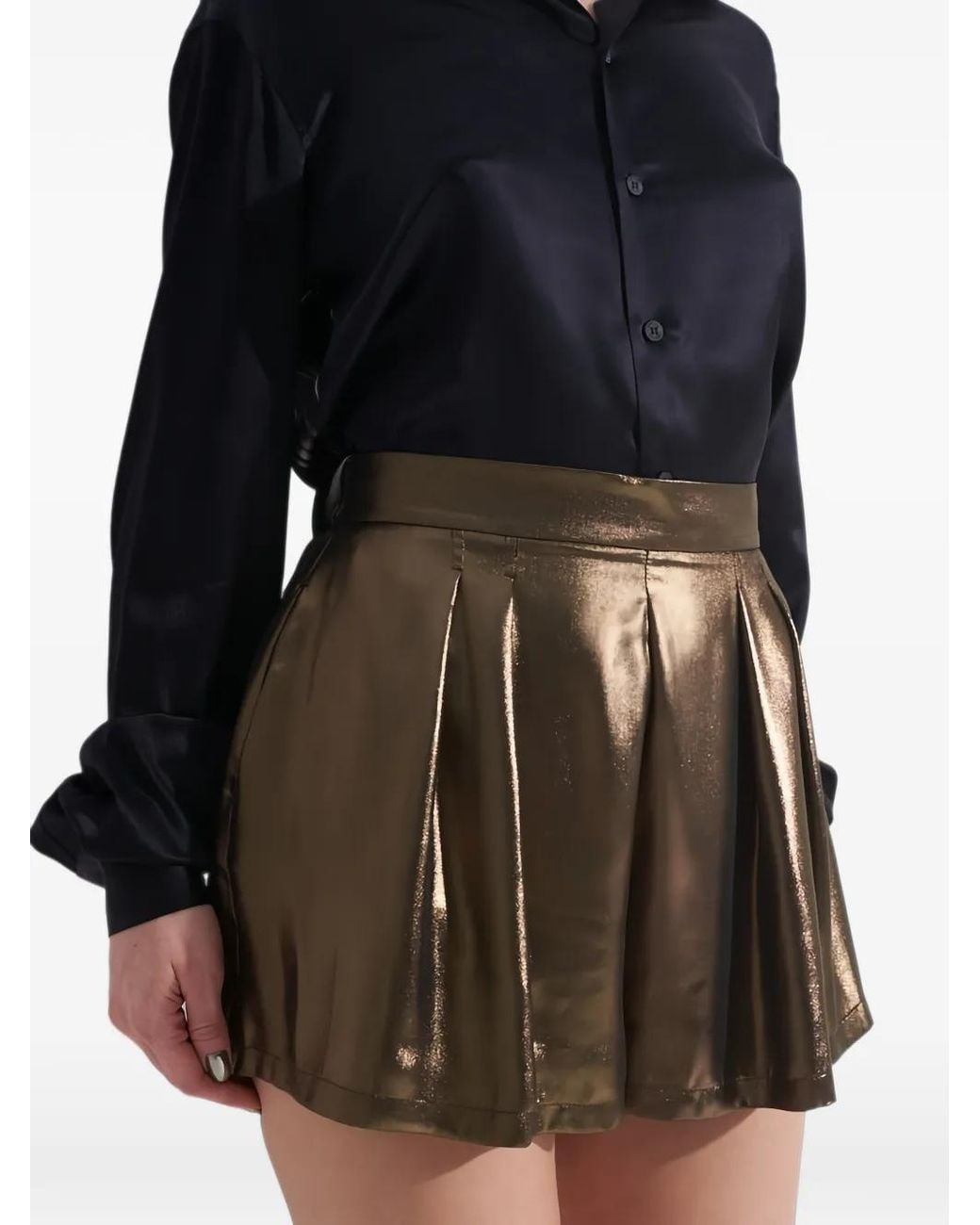 Tessitura Pleated Metallic Mini Shorts