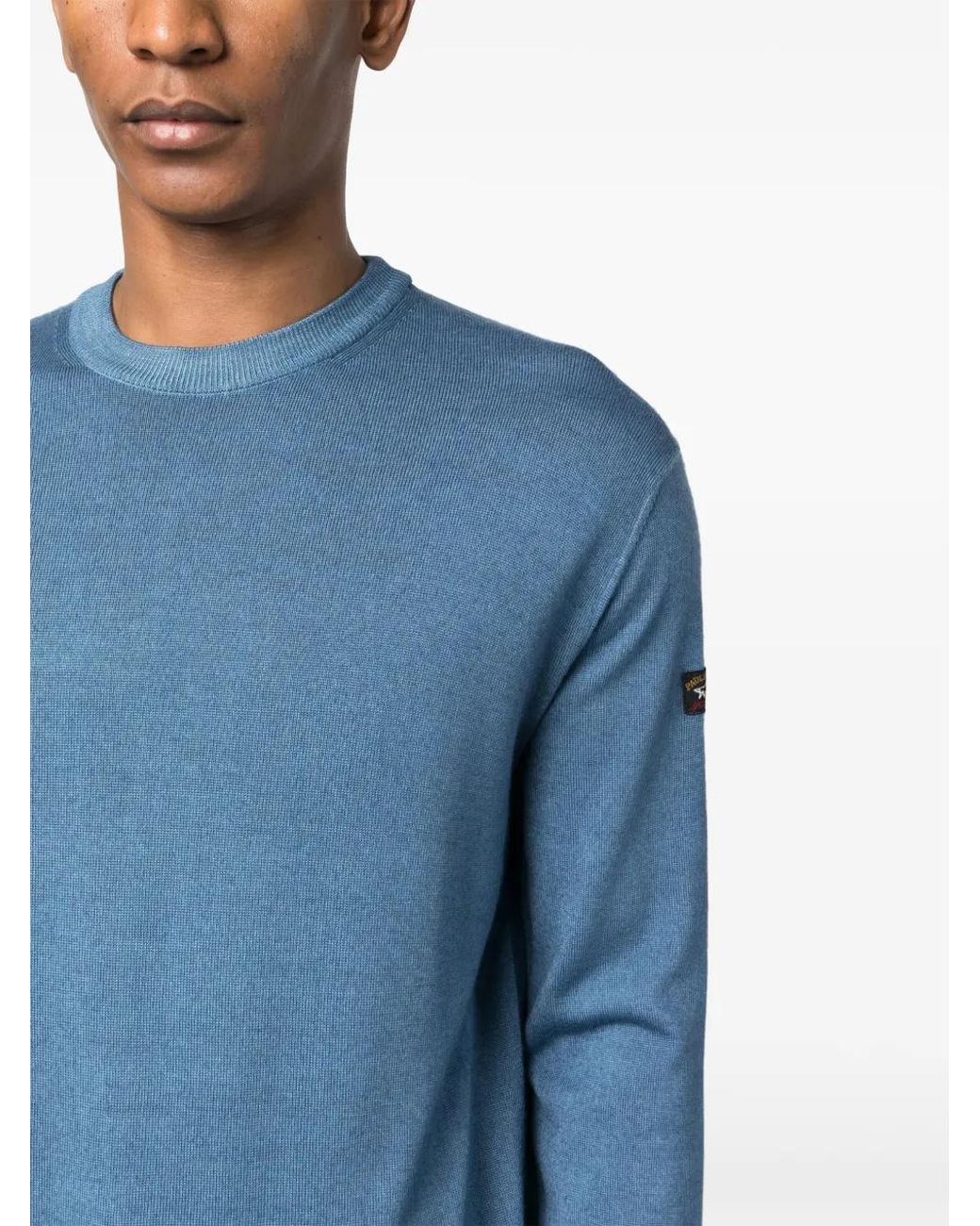 Paul & Shark Blue Logo-Patch Fine-Knit Jumper for men