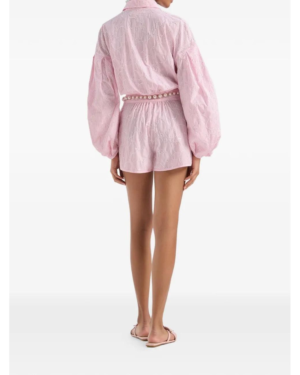 Genny Pink Striped Balloon Sleeve Playsuit