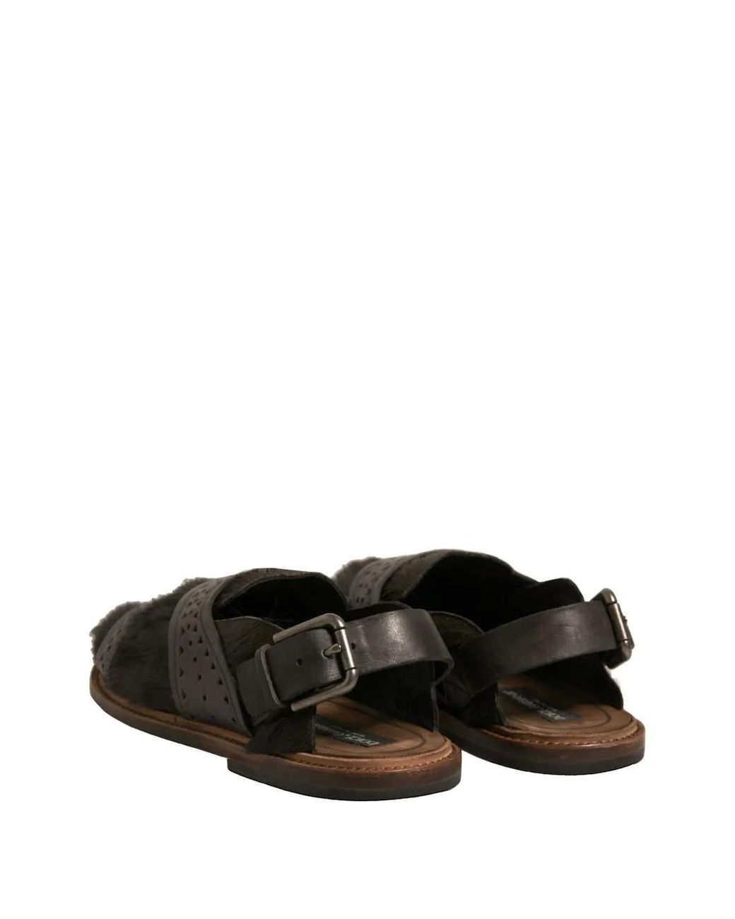 Dolce & Gabbana Black Haircalf Perforated-Strap Sandals for men