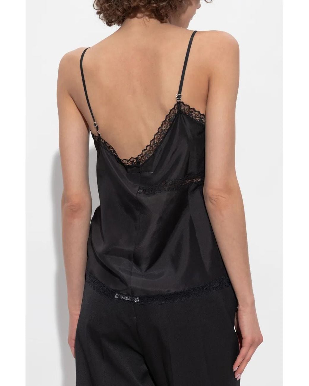 MM6 by Maison Margiela Black Lace-Detail Silk Top