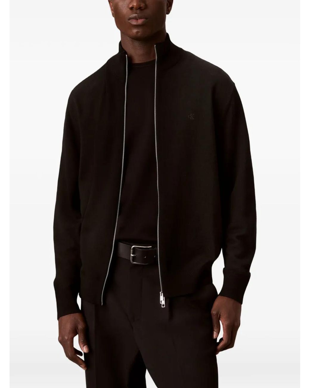 Calvin Klein Black Zip-Up High-Neck Cardigan for men