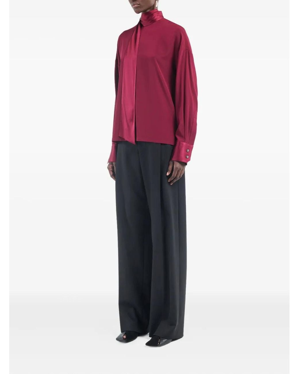 Maria McManus Red Scarf Buttoned-Cuffs Blouse