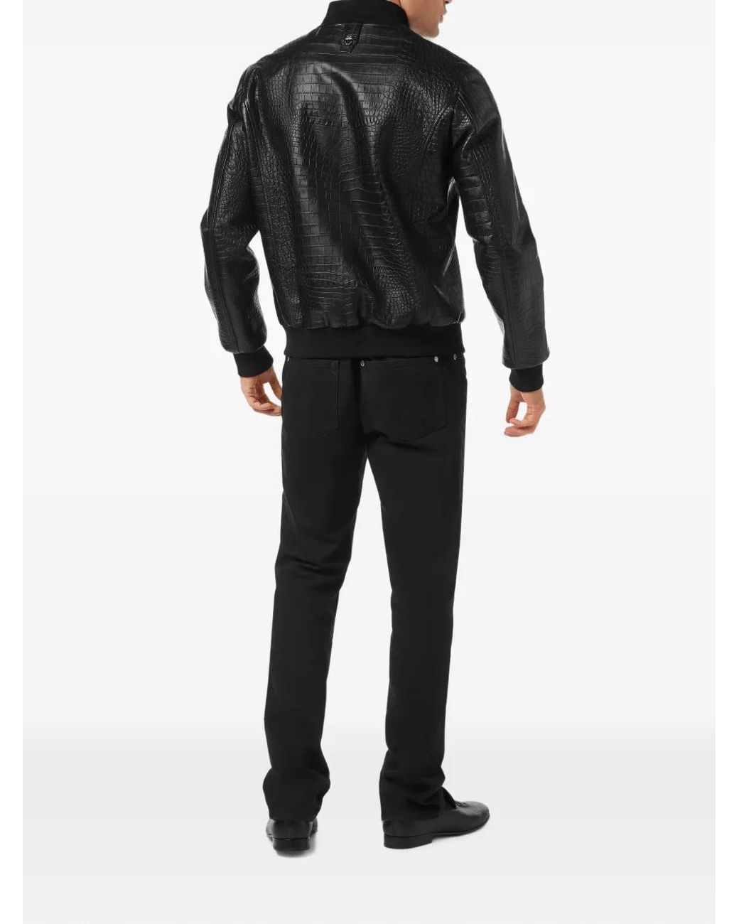 Billionaire Black Cocco Crocodile-Effect Zip-Up Bomber Jacket for men