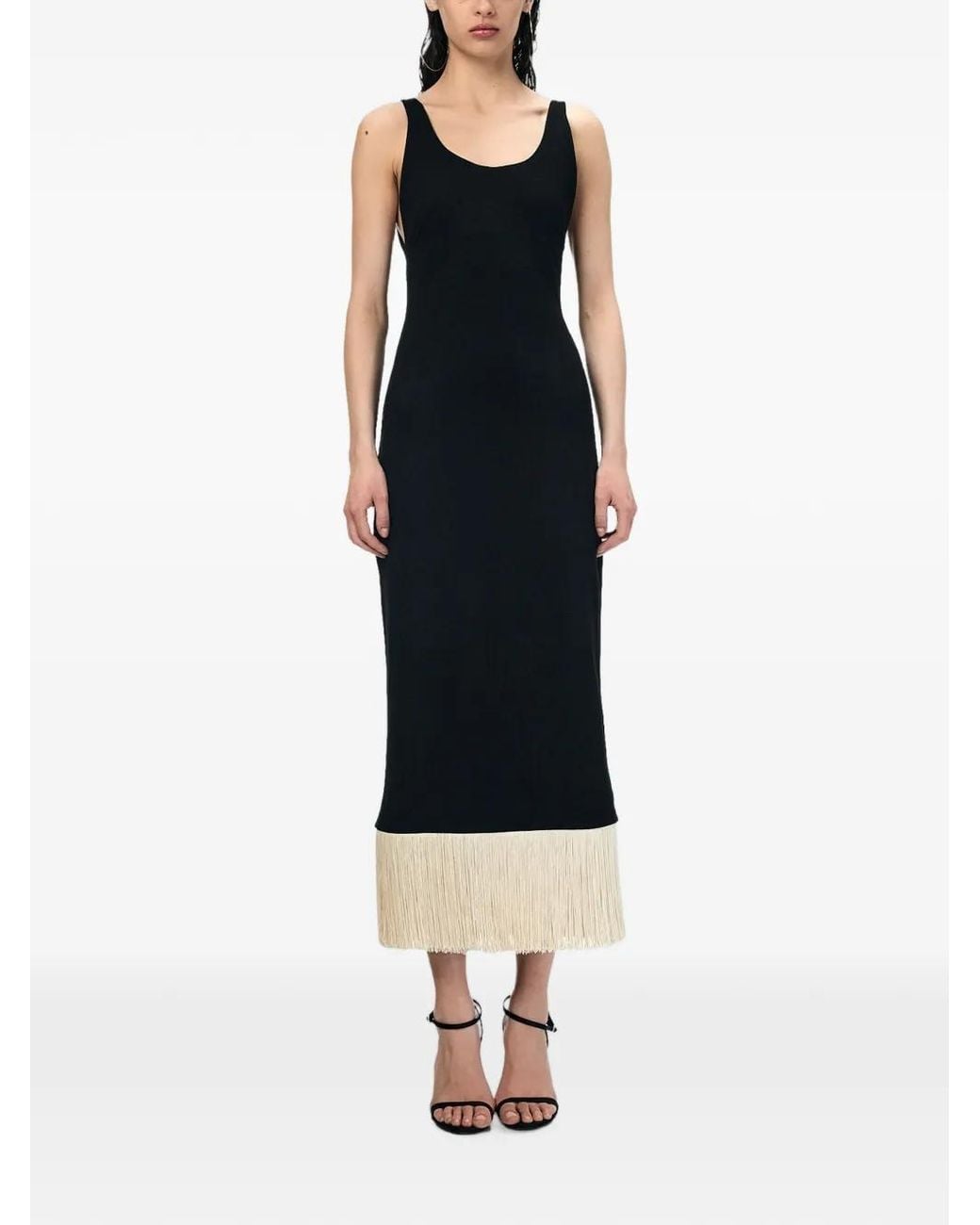 ANDRA ANDREESCU Black Fringe-Trim Sleeveless Midi Dress