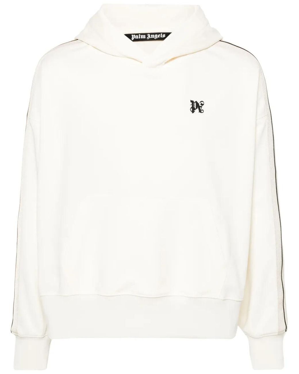 Palm Angels White Monogram-Embroidered Track Hoodie for men