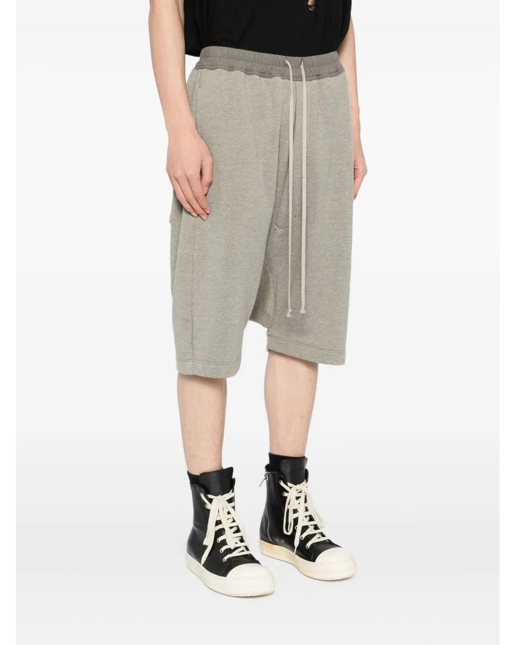 Rick Owens Gray Drawstring-Pod Shorts for men