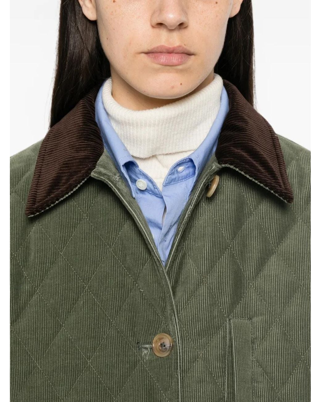 Blazé Milano Green Quilted Corduroy-Collar Jacket