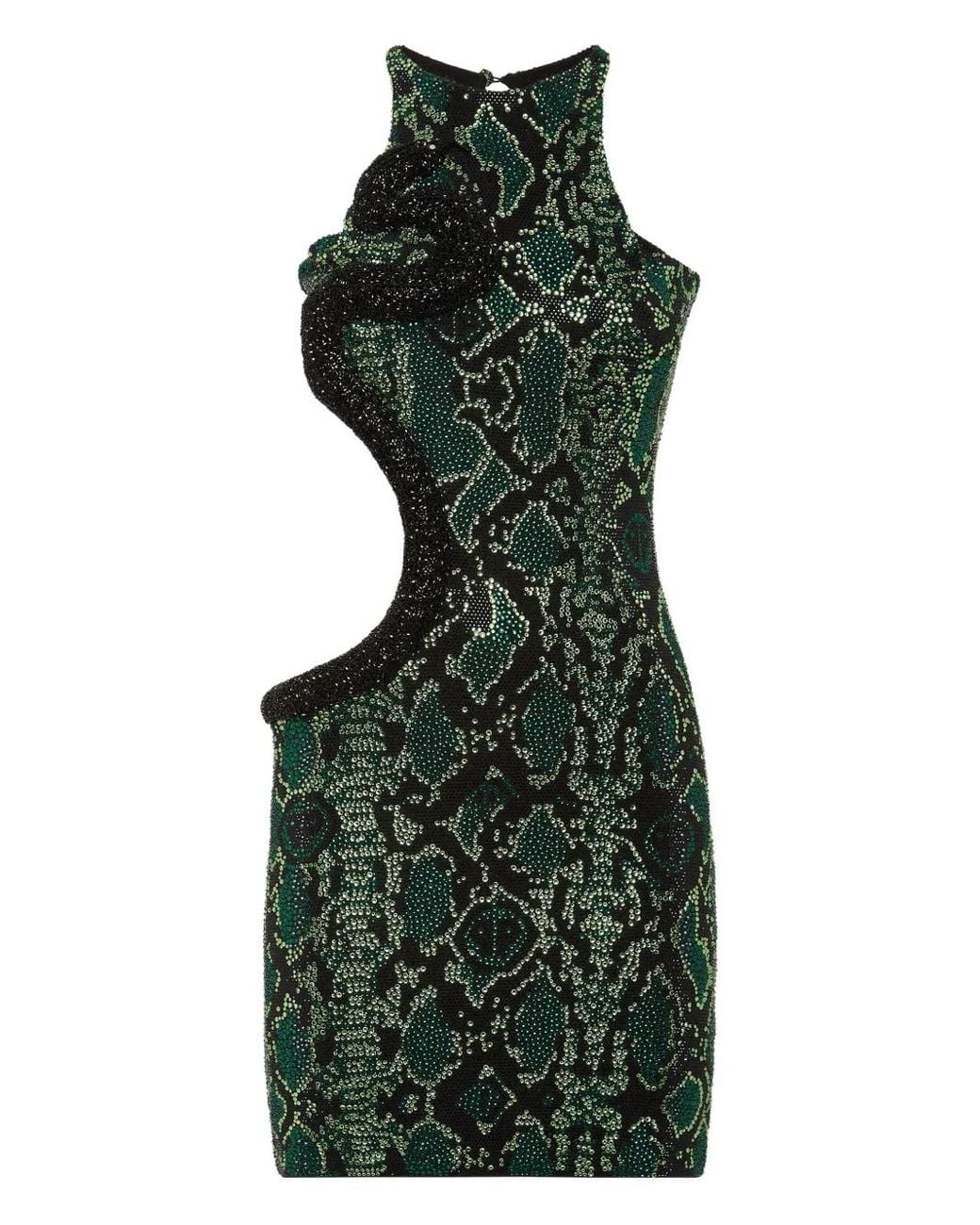 Philipp Plein Mini Dress Strass Snake in Green