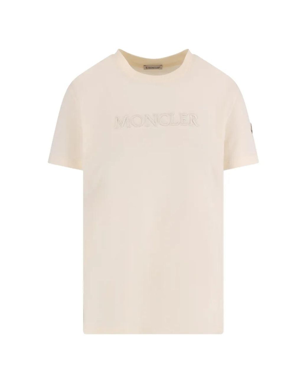 Moncler Natural T-Shirt En Coton À Logo Brodé