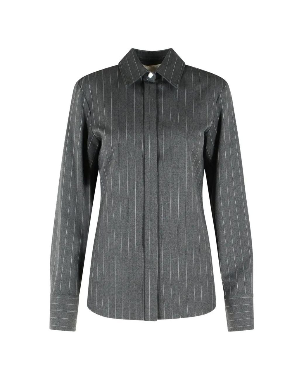 Sportmax Gray Pinstripe-Print Wool Shirt