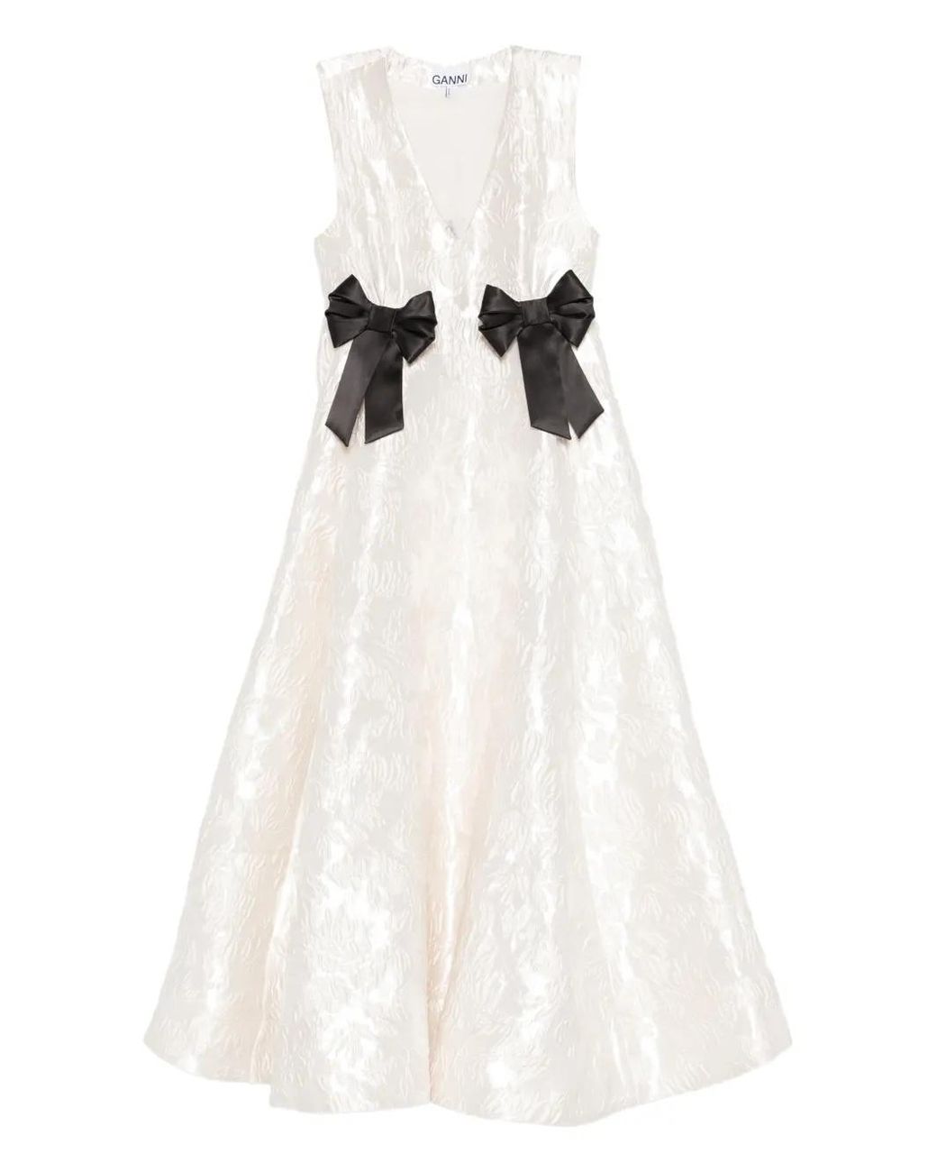 Ganni White Satin Cloque Long Dress