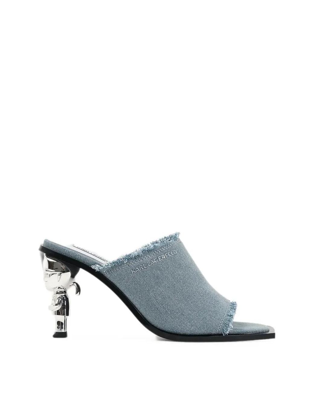 Karl Lagerfeld White Sandales À Logo Et À Talon Avec Détail Effiloché