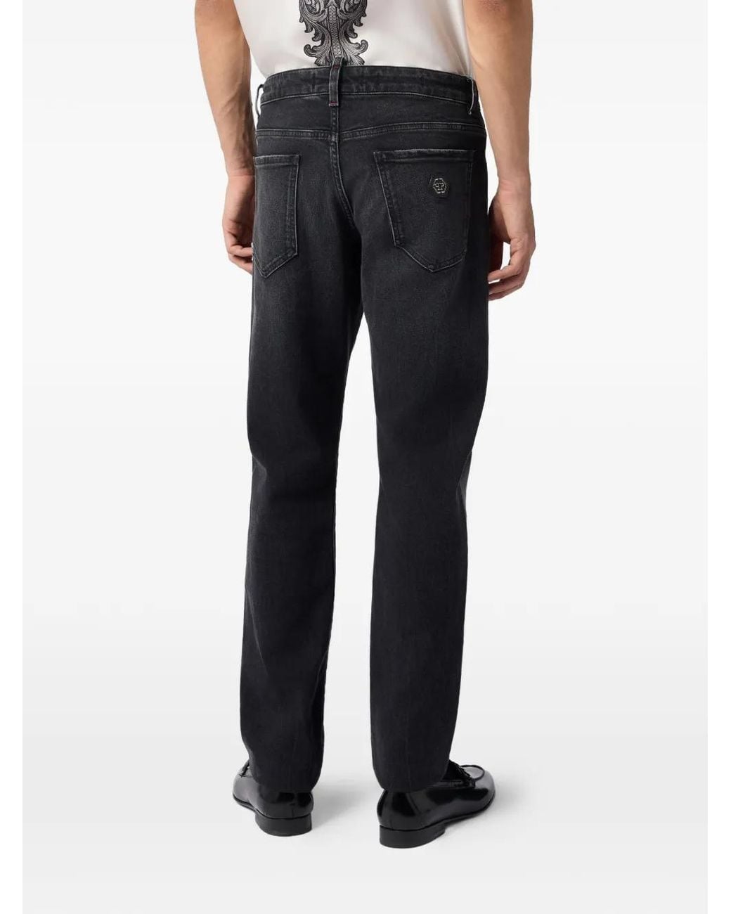 Philipp Plein Black Logo-Plaque Straight-Cut Jeans for men