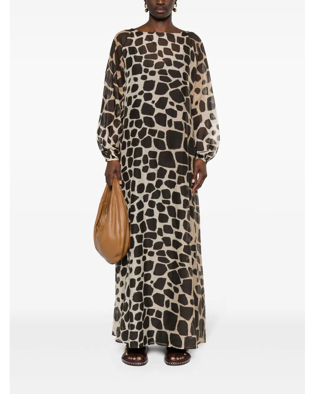 Max Mara Giraffe-Print Semi-Sheer Dress in Black | Lyst