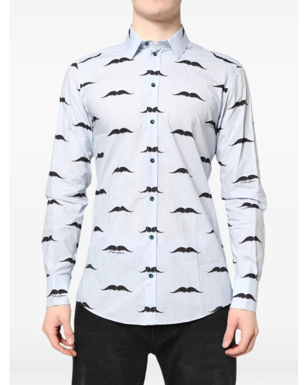 Dolce & Gabbana Gray Martini Moustache-Print Shirt for men