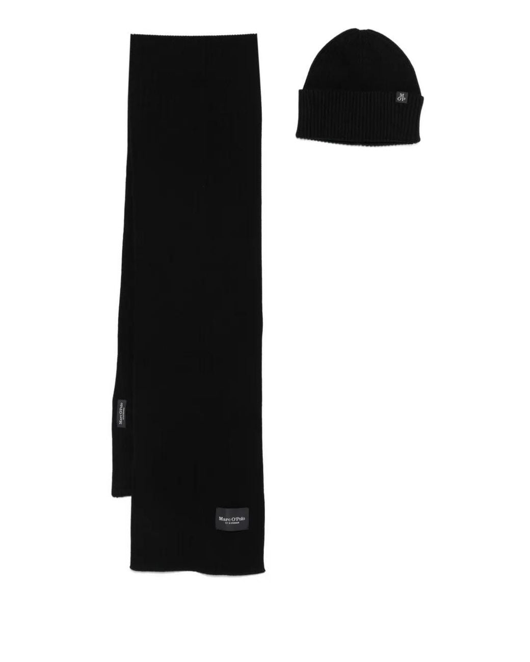Marc O' Polo Black Ribbed Scarf Set for men