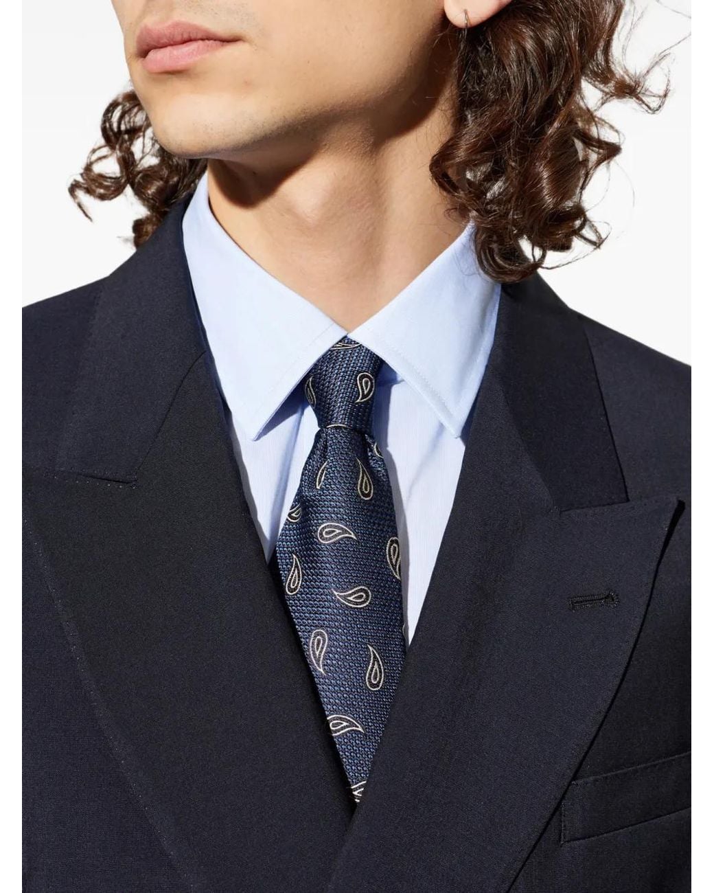 Etro Blue Cravate En Soie À Motif Cachemire for men