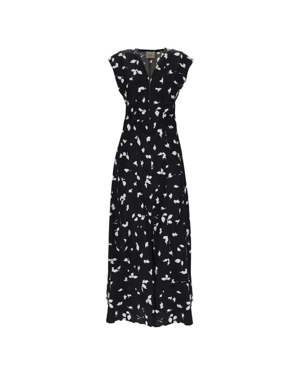 Alysi Black V-Neck Print Midi Dress