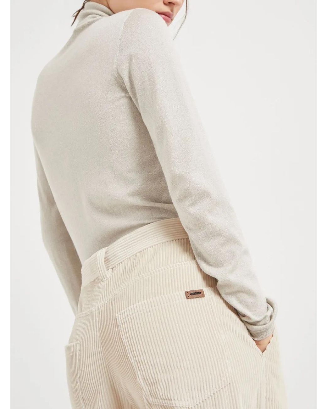 Brunello Cucinelli Natural Cotton Corduroy Wide-Leg Pants