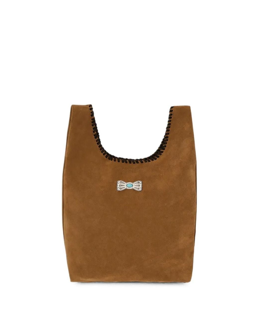 Fortela Brown Mini Karola Whipstitch Suede Tote Bag