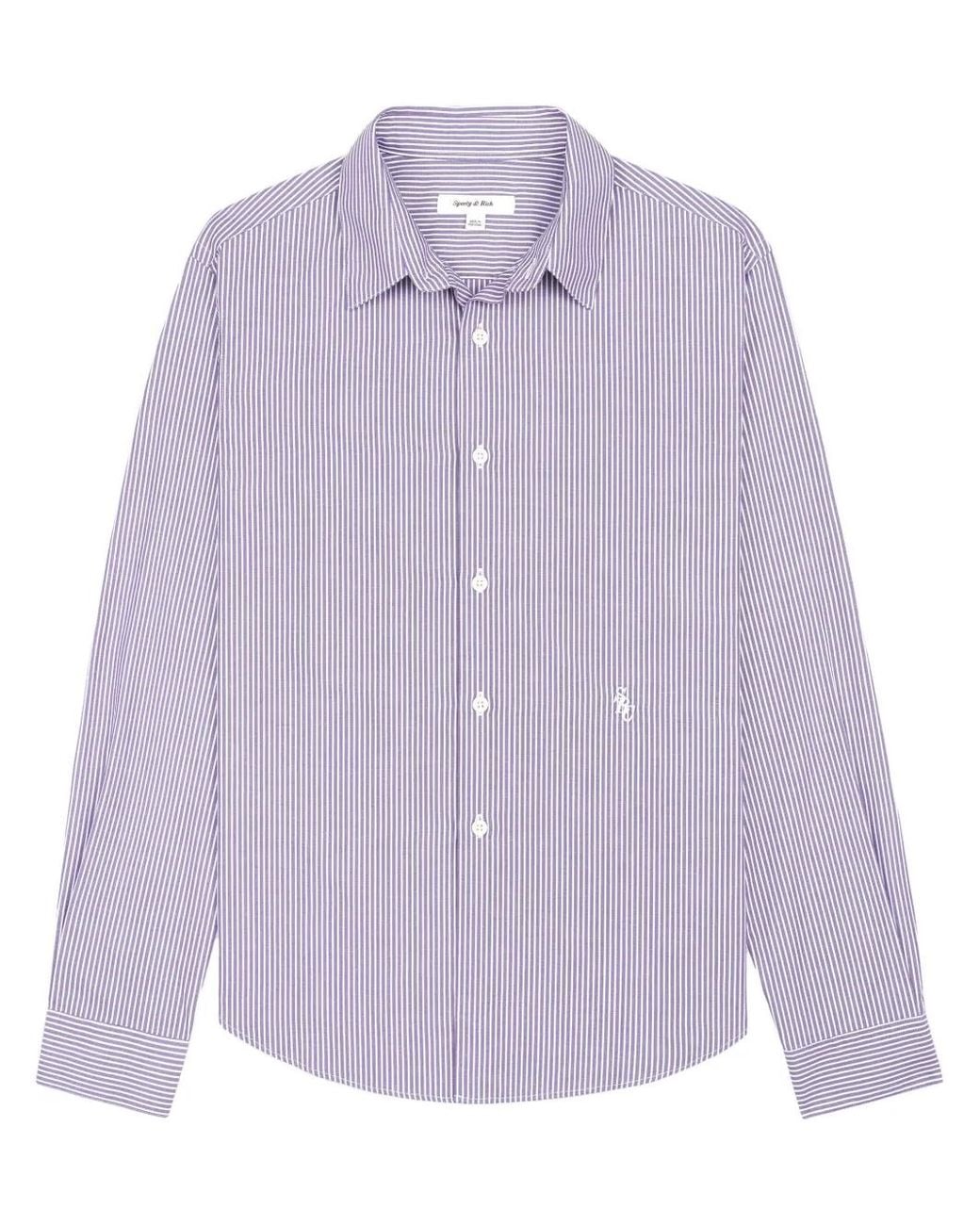 Sporty & Rich Purple Logo-Embroidered Striped Cotton Shirt